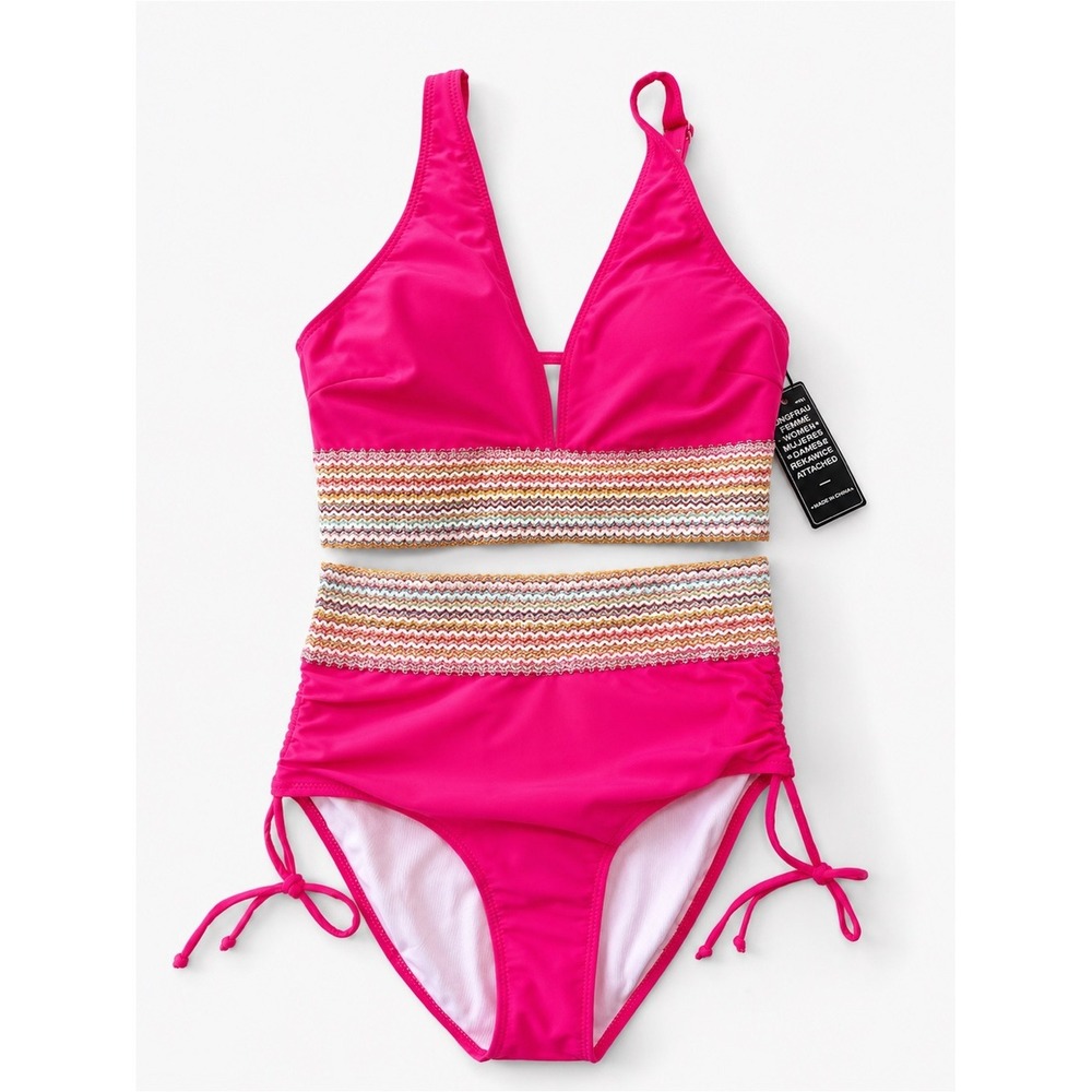 Blooming Jelly NWTโ Hot Pink Smocked Waist Plunge Cutout One Piece Swimsuit S